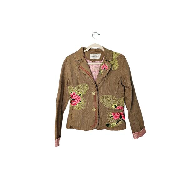 Paparazzi Plaid Floral Embroidered Boho Art To Wear Blazer Women’s Large - Picture 1 of 8
